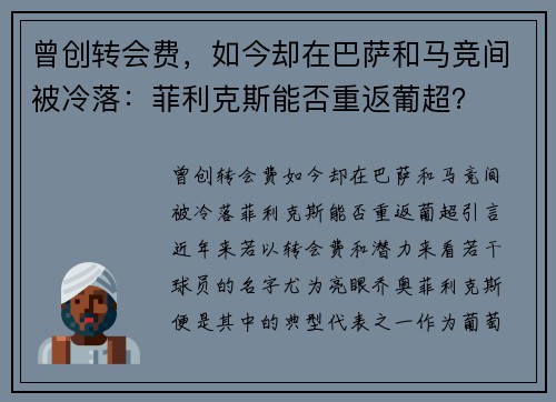 曾创转会费，如今却在巴萨和马竞间被冷落：菲利克斯能否重返葡超？