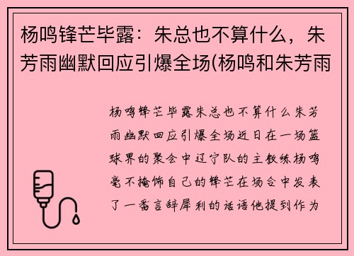 杨鸣锋芒毕露：朱总也不算什么，朱芳雨幽默回应引爆全场(杨鸣和朱芳雨)