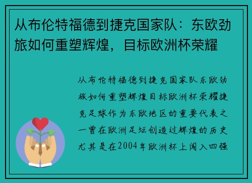 从布伦特福德到捷克国家队：东欧劲旅如何重塑辉煌，目标欧洲杯荣耀